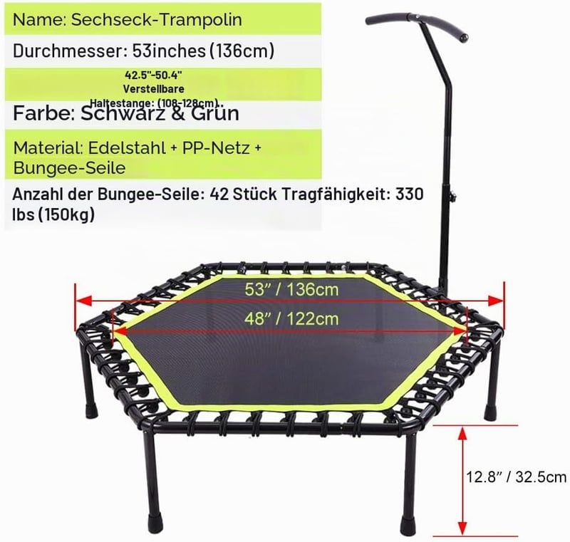 ONETWOFIT 122 cm Mini Trampoline Állítható Fogantyúval Fitness Trambulin