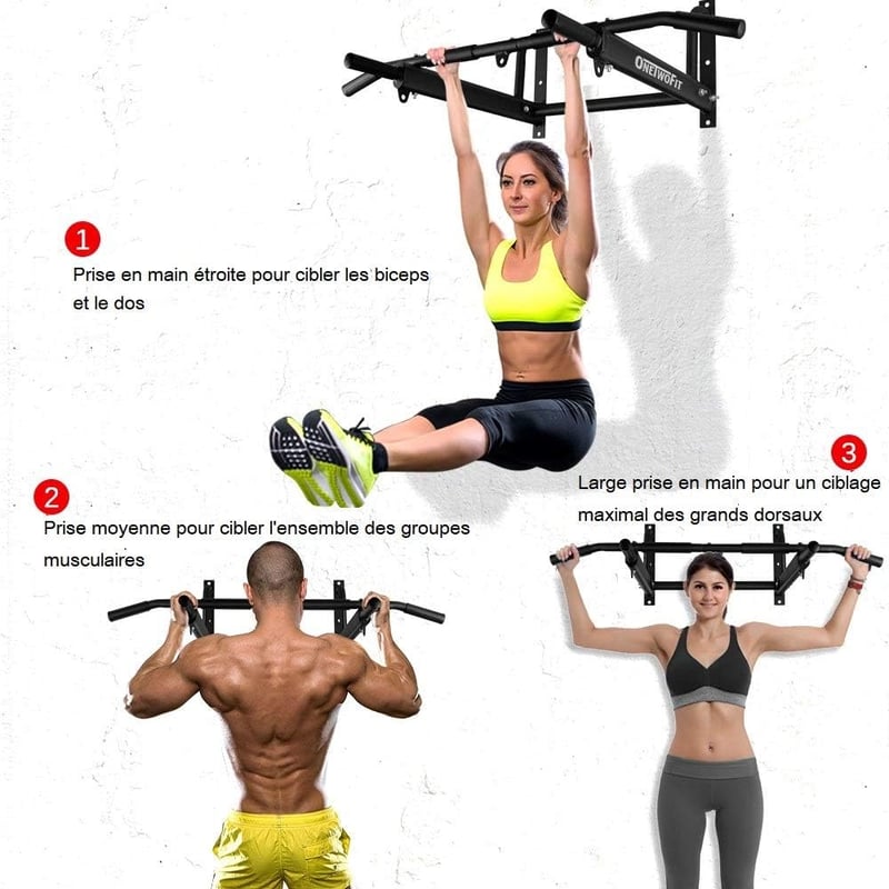 ONETWOFIT Fali Húzódzkodó Rúd 200kg Terhelhetőség 6 Lyukas Stabil Fekete