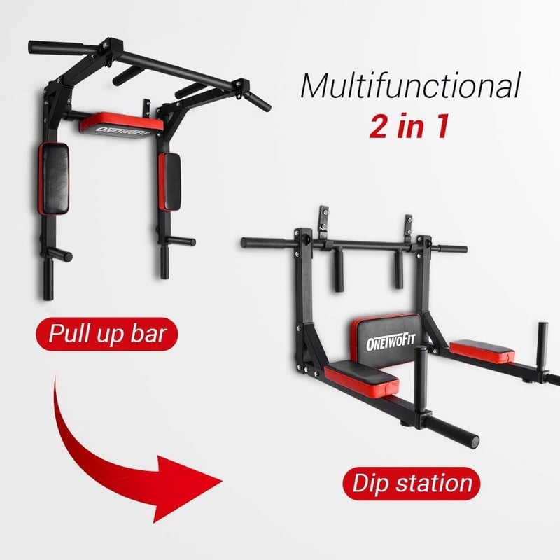ONETWOFIT Falra szerelhető húzódzkodó bar, dip állvány, otthoni edzőgép 440 kg terhelhetőség - black
