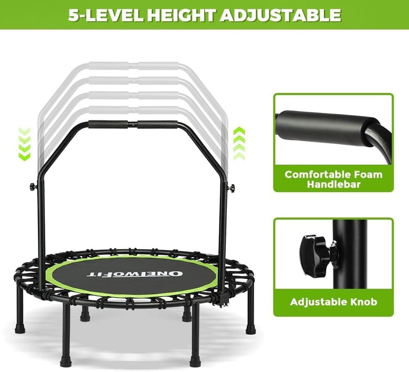 ONETWOFIT összecsukható fitness trampolin felnőtteknek, 101-114cm, csendes edzés