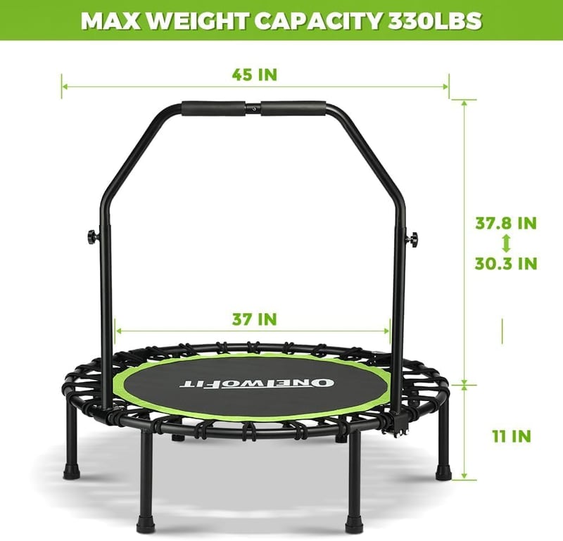 ONETWOFIT összecsukható fitness trampolin felnőtteknek, 101-114cm, csendes edzés