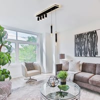 Oninio 110 cm Modern Mennyezeti Lámpa - Fényerőszabályozós Függőlámpa Távirányítóval, 50W Csillár Konyhába, Étkezőbe, Hálószobába, Fekete Ak 5