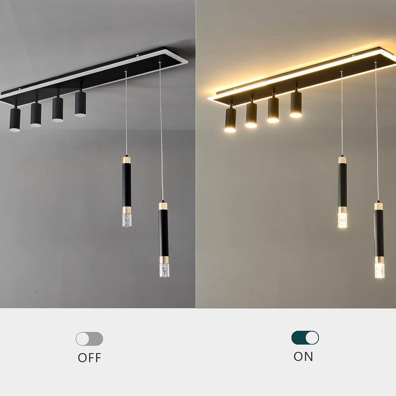 Oninio 110 cm Modern Mennyezeti Lámpa - Fényerőszabályozós Függőlámpa Távirányítóval, 50W Csillár Konyhába, Étkezőbe, Hálószobába, Fekete Ak