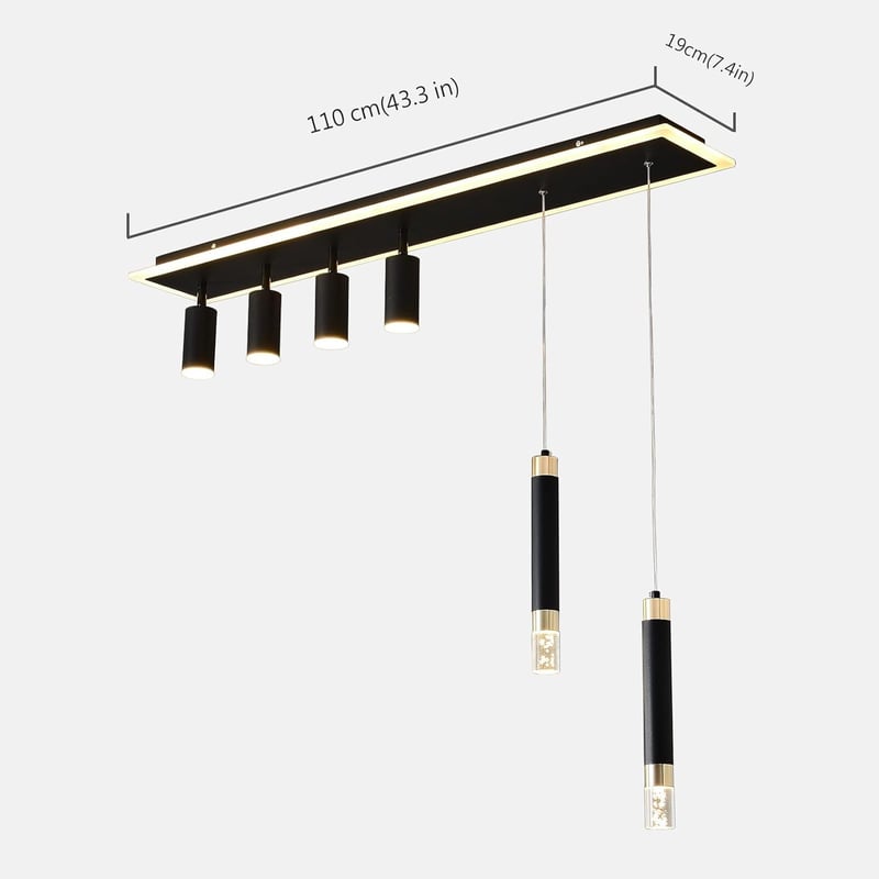 Oninio 110 cm Modern Mennyezeti Lámpa - Fényerőszabályozós Függőlámpa Távirányítóval, 50W Csillár Konyhába, Étkezőbe, Hálószobába, Fekete Ak