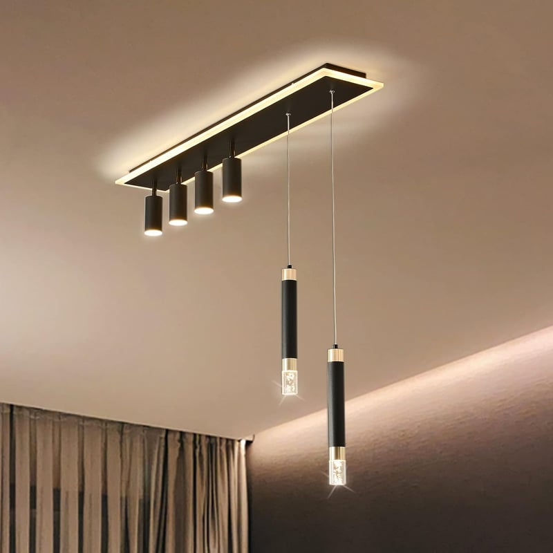 Oninio 110 cm Modern Mennyezeti Lámpa - Fényerőszabályozós Függőlámpa Távirányítóval, 50W Csillár Konyhába, Étkezőbe, Hálószobába, Fekete Ak