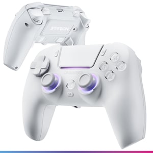 Controller wireless Oniverse Starion pentru PS5/PC/Steam Deck – Joystick și trăgaci cu efect Hall, butoane macro programabile, butoane L4/R4, touchpad, anti-drift, Bluetooth/USB-C – Alb