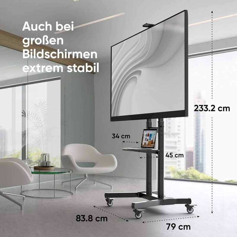 ONKRON TS1891-B Gurulós TV Állvány 50-90 Colos Televíziókhoz - Dönthető, Állítható Magasságú, 100 kg Teherbírású, VESA 800x600 Kompatibilis 