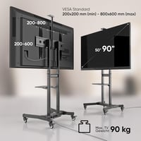 ONKRON TS1891-B Gurulós TV Állvány 50-90 Colos Televíziókhoz - Dönthető, Állítható Magasságú, 100 kg Teherbírású, VESA 800x600 Kompatibilis  3