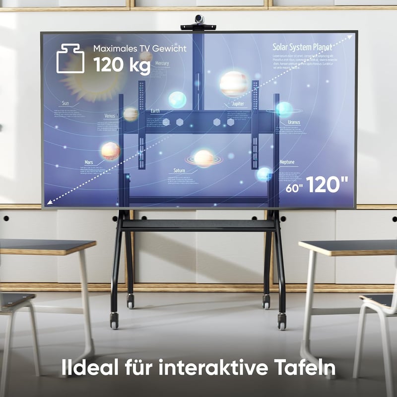 ONKRON TS2080-B Mobil TV Állvány 60-120 Colos Televíziókhoz, 150 kg Teherbírás, Állítható Magasság, VESA 1000x600, Görgős Kerekes TV Tartó F