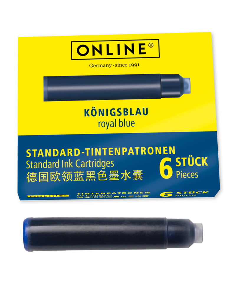 Rezerve de cerneală standard Online pentru stilou și roller, 6 buc., albastru regal, ștergibile, universale
