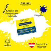 Rezerve de cerneală standard Online pentru stilou și roller, 6 buc., albastru regal, ștergibile, universale 3