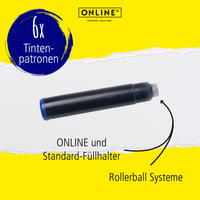 Rezerve de cerneală standard Online pentru stilou și roller, 6 buc., albastru regal, ștergibile, universale 2