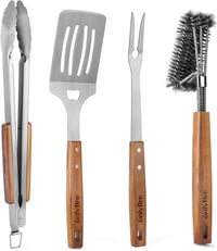 onlyfire 4 részes grillezés szett - fogó, spatula, húsvilla, kefe hosszú nyéllel 1