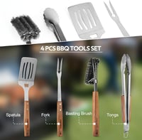 onlyfire 4 részes grillezés szett - fogó, spatula, húsvilla, kefe hosszú nyéllel 9