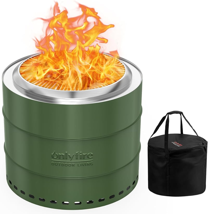 onlyfire 50 cm zöld alacsony füstű fa tűztál kivehető hamutartállyal hordozható tűzrakó kosár tárolótáskával rozsdamentes acél