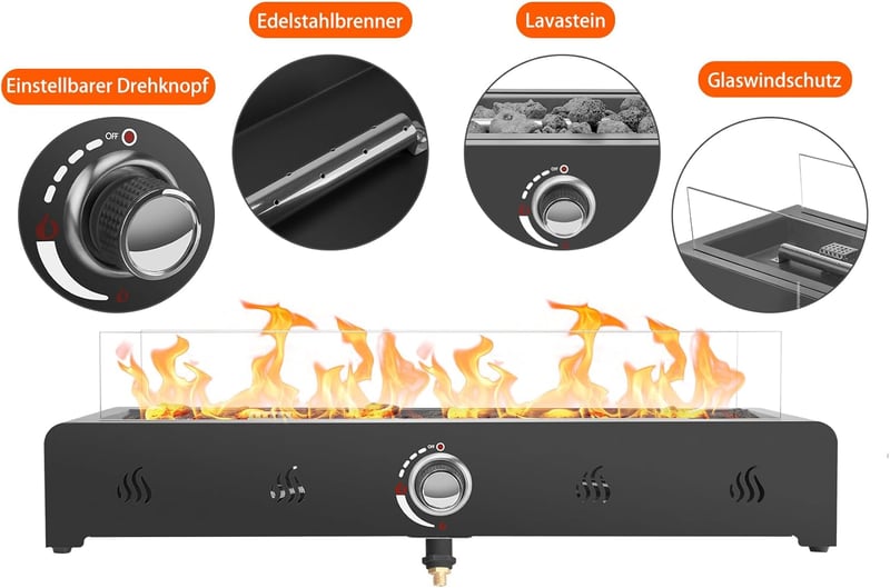 onlyfire 72 cm Gázos Kerti Tűzasztal 6,5 kW Propán Lávakővel