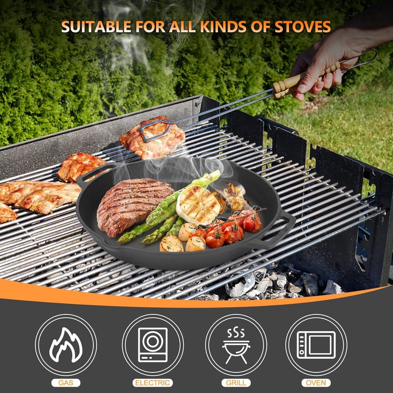 onlyfire Öntöttvas Grillserpenyő 35cm Dupla Füllel és Kiöntővel Gázgrillhez