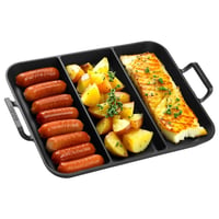 Tigaie din fontă Onlyfire cu mâner, placă de grătar cu 3 zone, tigaie dreptunghiulară pentru legume, friptură, cârnați, grătar, coacere 1