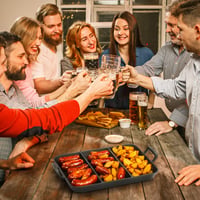 Tigaie din fontă Onlyfire cu mâner, placă de grătar cu 3 zone, tigaie dreptunghiulară pentru legume, friptură, cârnați, grătar, coacere 8