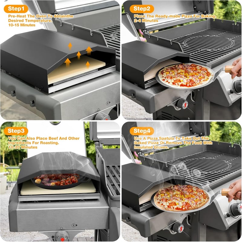 Onlyfire Pizzasütő Fedél Gázgrillhez Pizzakővel és Lapáttal