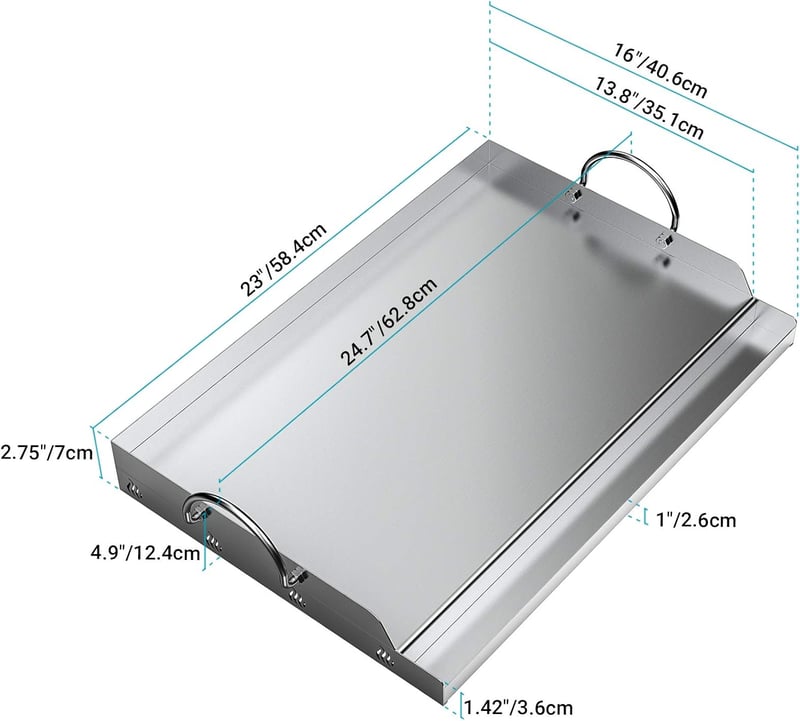 onlyfire Rozsdamentes Acél Plancha Grillezéshez, Grill Lap 62,8x40,6 cm