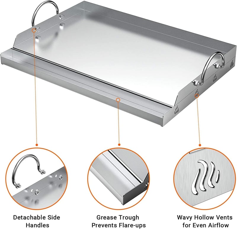 onlyfire Rozsdamentes Acél Plancha Grillezéshez, Grill Lap 62,8x40,6 cm