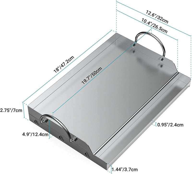 onlyfire Rozsdamentes Acél Plancha Grillezőlap 51x32 cm Gázgrill és Széngrillhez