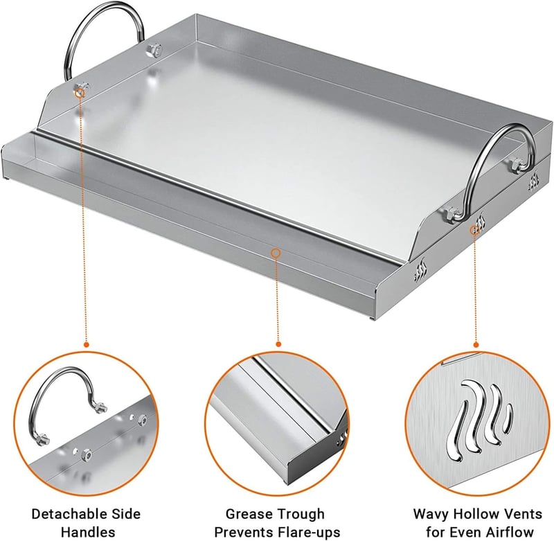 onlyfire Rozsdamentes Acél Plancha Grillezőlap 51x32 cm Gázgrill és Széngrillhez
