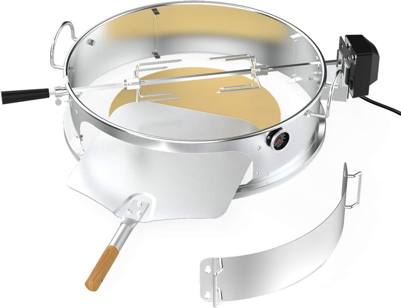 Onlyfire rozsdamentes acélból készült pizzagyűrű szett rotisszériás nyárssal Weber 57cm-es grillhez