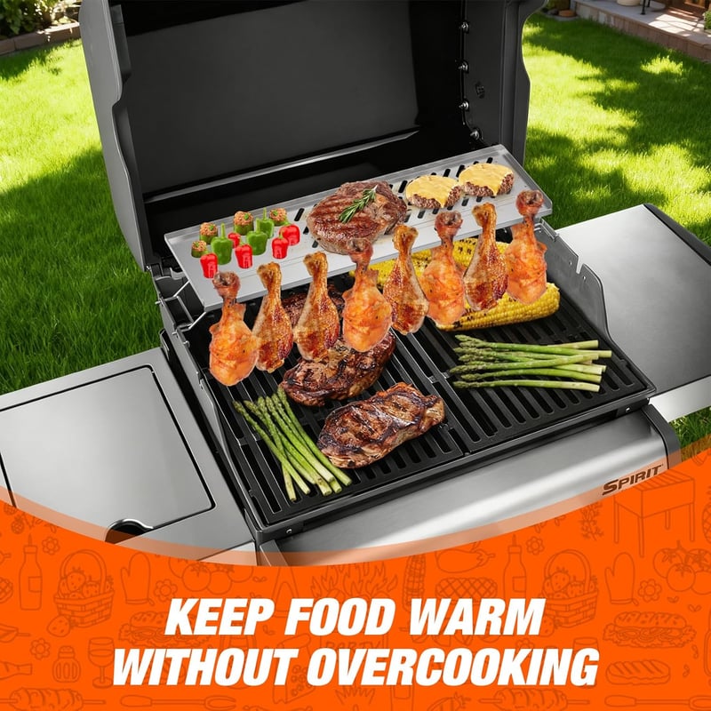 onlyfire Rozsdamentes Melegítő Rács Weber Spirit 300 Sorozathoz, 2in1 Csirkecomb Grill Állvány - 57×17×10cm