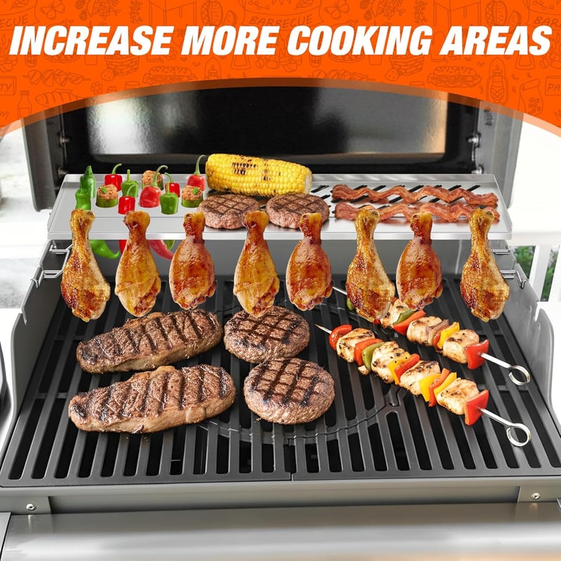 onlyfire Rozsdamentes Melegítő Rács Weber Spirit 300 Sorozathoz, 2in1 Csirkecomb Grill Állvány - 57×17×10cm
