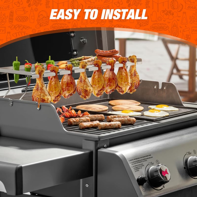 onlyfire Rozsdamentes Melegítő Rács Weber Spirit 300 Sorozathoz, 2in1 Csirkecomb Grill Állvány - 57×17×10cm