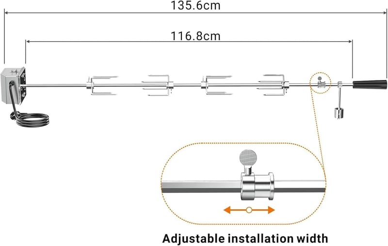 Onlyfire Univerzális Grillnyárs Készlet 120 cm - 4 Húsnyárssal és Rozsdamentes Acél Motorral, 220-240V, Forgónyárs Grillezéshez