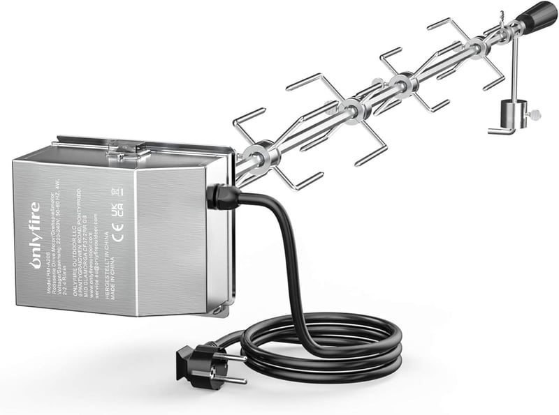 Onlyfire Univerzális Grillnyárs Készlet 120 cm - 4 Húsnyárssal és Rozsdamentes Acél Motorral, 220-240V, Forgónyárs Grillezéshez