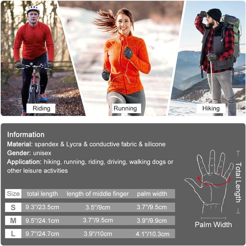 OOPOR Kerékpáros Kesztyű Férfi Érintőképernyős Téli Kesztyű Unisex Szélálló Csúszásmentes Futás Bicikli Fitness Motoros MTB