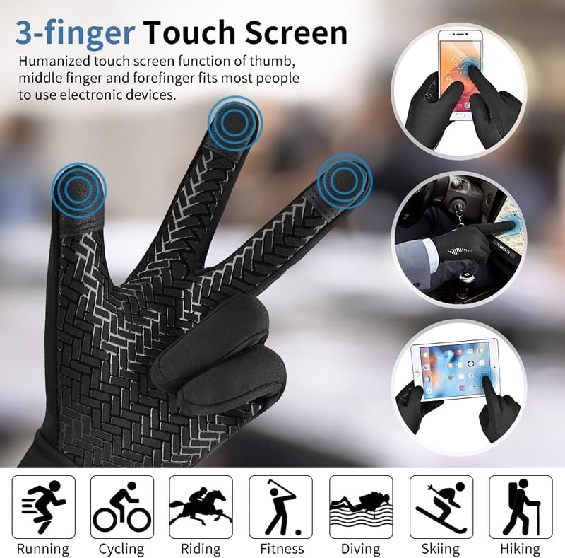 OOPOR Téli Kerékpáros Kesztyű Férfi Érintőképernyős Vízálló Szélálló Fekete Unisex Futó Kesztyű Outdoor Sport MTB Motor
