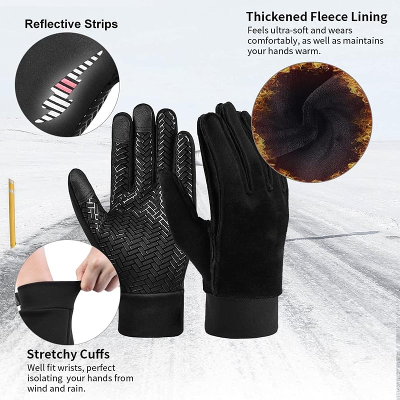 OOPOR Téli Kerékpáros Kesztyű Férfi Érintőképernyős Vízálló Szélálló Fekete Unisex Futó Kesztyű Outdoor Sport MTB Motor