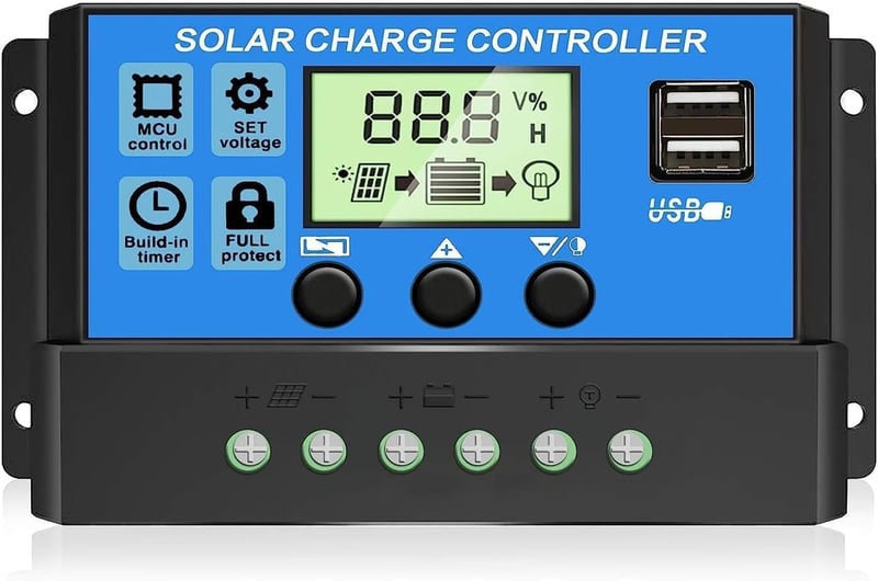 OOYCYOO 20A napelemes töltésvezérlő 12V/24V LCD kijelzővel és USB porttal