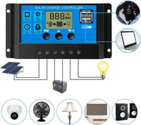 OOYCYOO 20A napelemes töltésvezérlő 12V/24V LCD kijelzővel és USB porttal 3