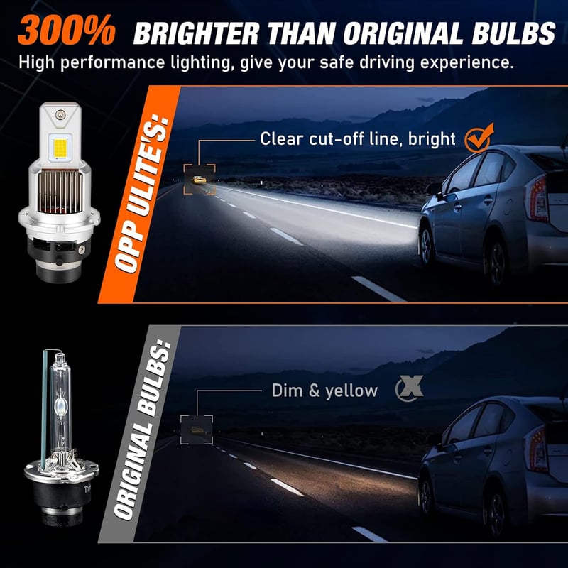 OPP ULITE D2S LED fényszóró izzó 6000K 9000LM 1:1 HID csere Plug and Play ballaszt kompatibilis 2 db