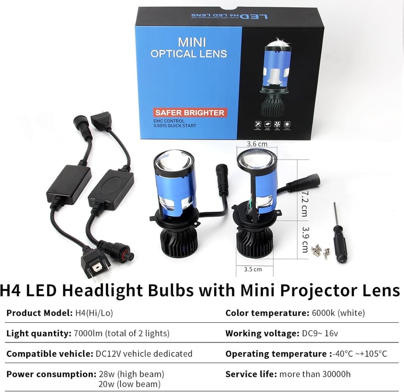 OPP ULITE H4 LED fényszóró izzó 9003 bal kormányos mini projektor lencse 70W 6000K