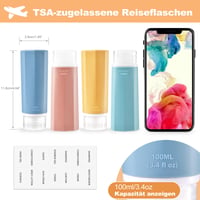 Sada 4 silikónových cestovných fliaš, 100 ml plniteľná cestovná súprava fliaš 2