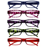 OPULIZE čítacie okuliare, balenie 5 kusov, ľahké, unisex, modré, ružové, fialové, zelené, červené, dioptrie +1.50 1