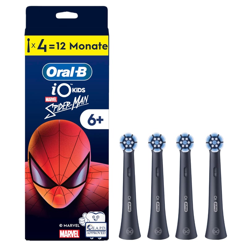 Náhradné hlavice Oral-B iO Kids 6+ Marvel Spider-Man – čierne, 4 ks, od 6 rokov
