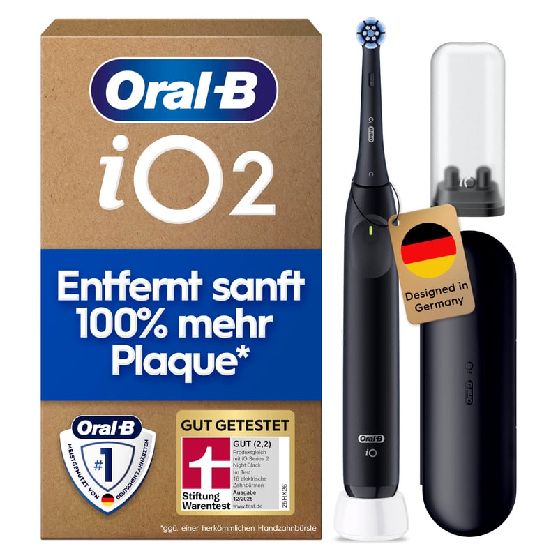 Električna četkica za zube Oral-B iO Series 2, 1 zamjenska glava, 3 načina rada, putna torbica, crna boja, Braun dizajn