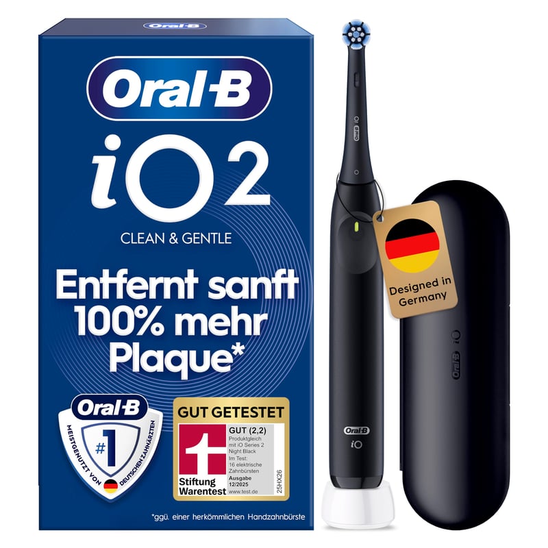 Periuță de dinți electrică Oral-B iO Series 2, Negru - 3 moduri de curățare, Toc de călătorie, Design Braun