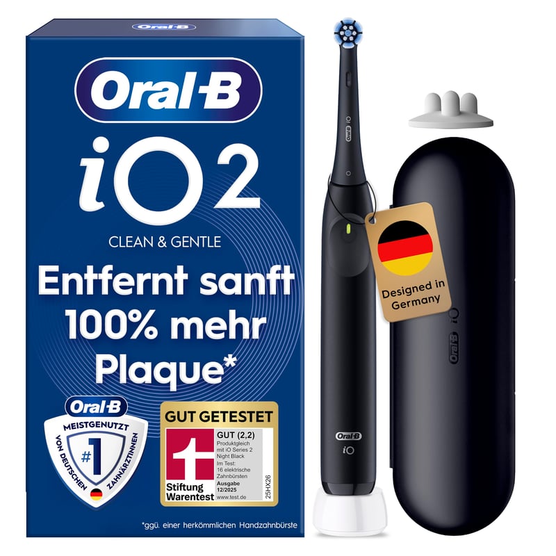 Elektrická zubná kefka Oral-B iO Series 2 čierna – 3 režimy čistenia, cestovné puzdro, dizajn Braun
