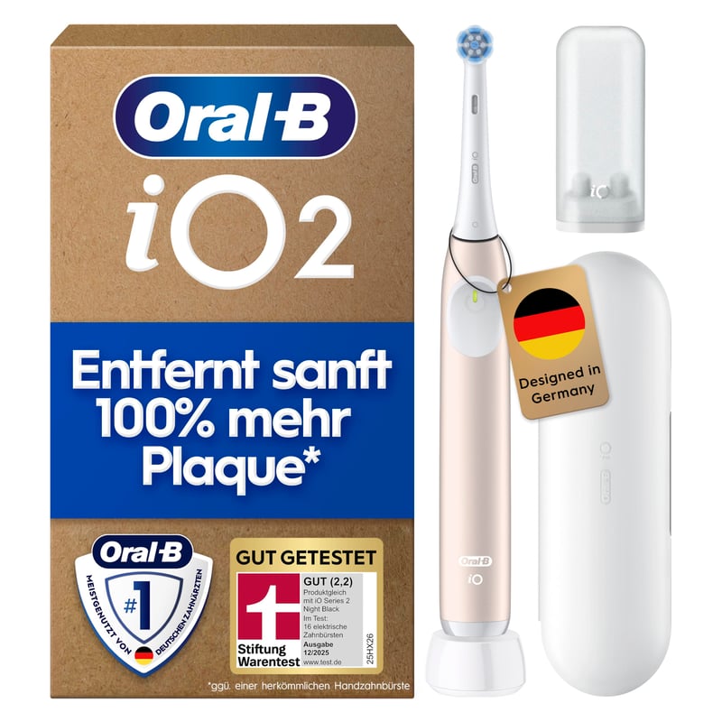 Periuță de dinți electrică Oral-B iO Series 2, Roz, 3 moduri de curățare, Toc de călătorie, Design Braun