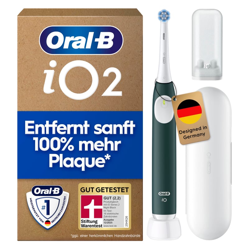 Periuță de dinți electrică Oral-B iO Series 2 Verde - 3 moduri de curățare, etui de călătorie, design Braun