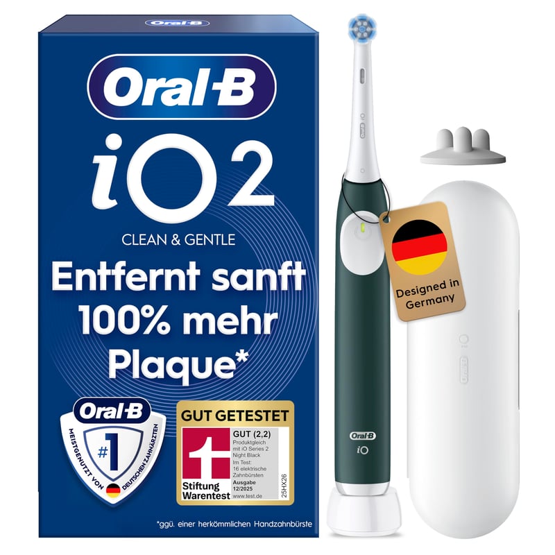 Periuță de dinți electrică Oral-B iO Series 2 Verde - 3 moduri de curățare, etui de călătorie, suport pentru capete de periaj, design Braun